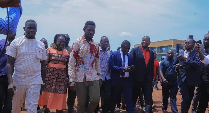 Bobi Wine arriving at the Kiteezi Landfill