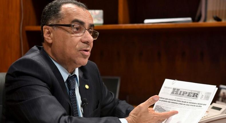 Brazilian congressman Celso Jacob, from the Brazilian Democratic Movement Party, speaks during an interview with AFP in his office at the Lower House in Brasilia