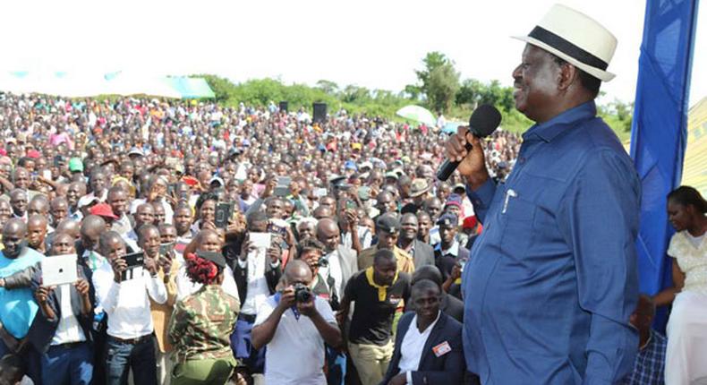 File image of Raila Odinga He will be will be the chief guest at a function in Chebara Primary School in Marakwet West to celebrate the retirement of Cherangany MP Joshua Kutuny’s mother-in-law, Ms Ruth Kiptoo