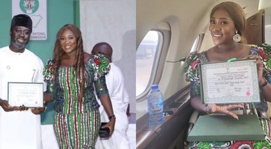 Mercy Johnson's husband dedicates Certificate of Return to her