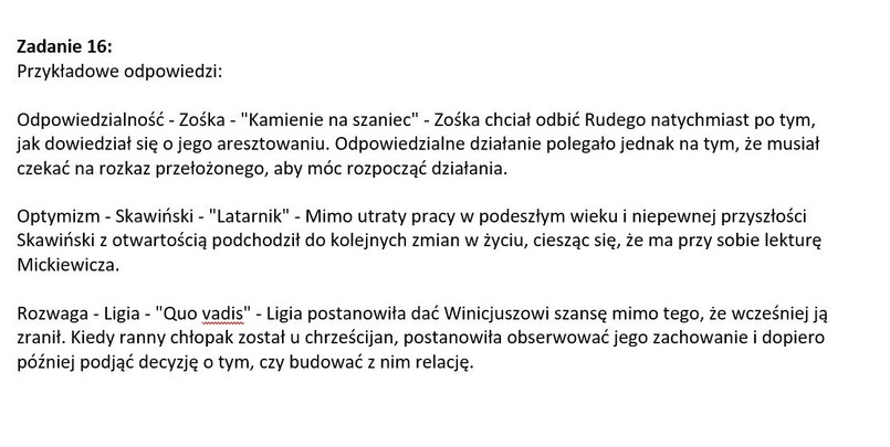 Egzamin ósmoklasisty 2023: Odpowiedzi do arkusza CKE z polskiego – strony 15 i 16, zadanie 16