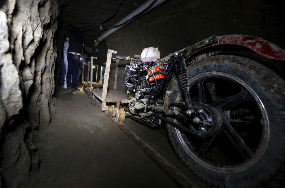 A motorcycle modified to run on rails inside a tunnel connected to the Altiplano federal penitentiary was used by drug lord Guzmán to escape, in Almoloya de Juarez, in July 2015.