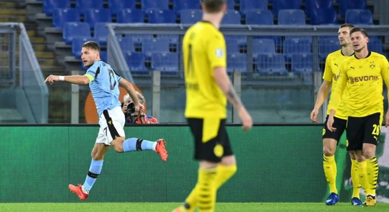 Lazio forward Ciro Immobile (L) scored early against his former club Borussia Dortmund