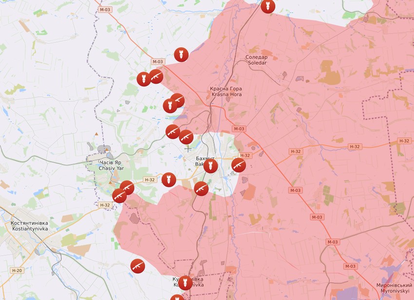 Mapa borbi oko Bahmuta