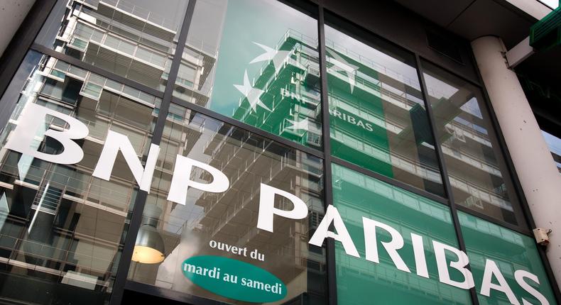 The entrance of a BNP Paribas bank in Paris pictured on April 14, 2012.