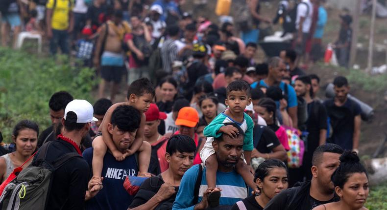 Migrants arrive to Bajo Chiquito village, the first border control of the Darin Province in Panama, on September 22, 2023.LUIS ACOSTA/AFP via Getty Images