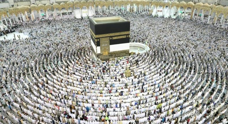 Muslims pray at the Grand Mosque in Mecca on August 15, 2018, ahead of the annual hajj pilgrimage