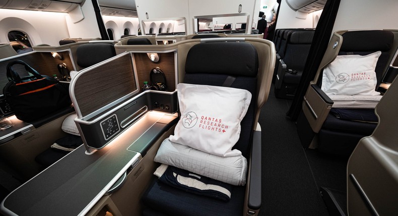 On a 20-hour flight, business class is obviously the most comfortable, and most expensive, option.