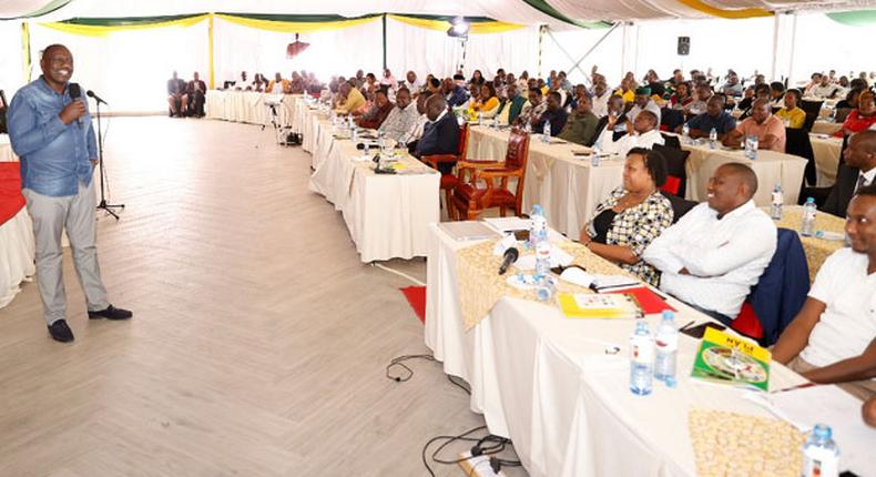 President William Ruto addresses a Kenya Kwanza Parliamentary Group in Naivasha