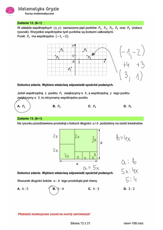 Egzamin ósmoklasisty 2024. Matematyka [ARKUSZE CKE i ODPOWIEDZI]. Zadania 12 i 13