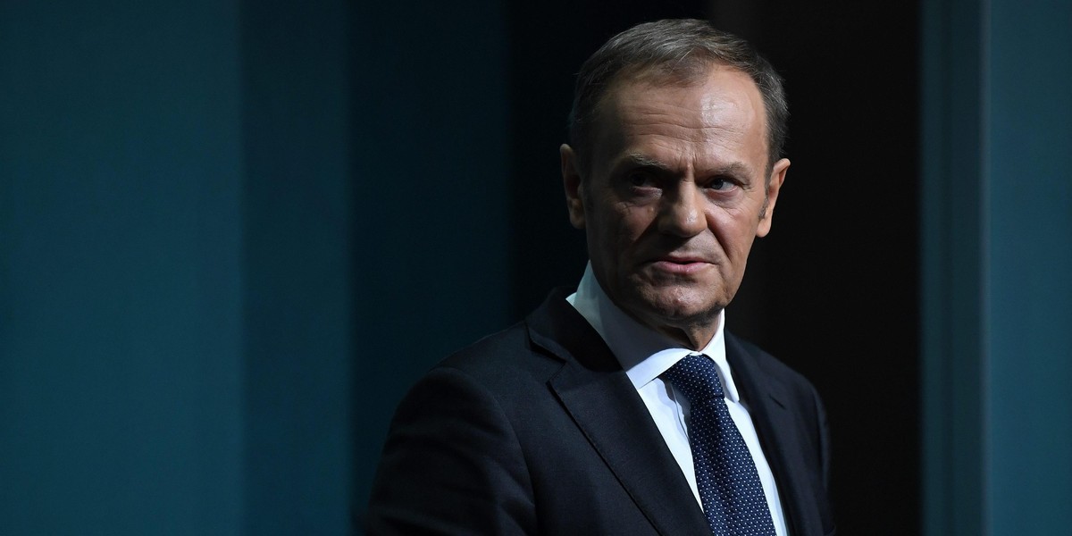 President of the European Council Donald Tusk speaks during a press conference at Government buildings in Dublin