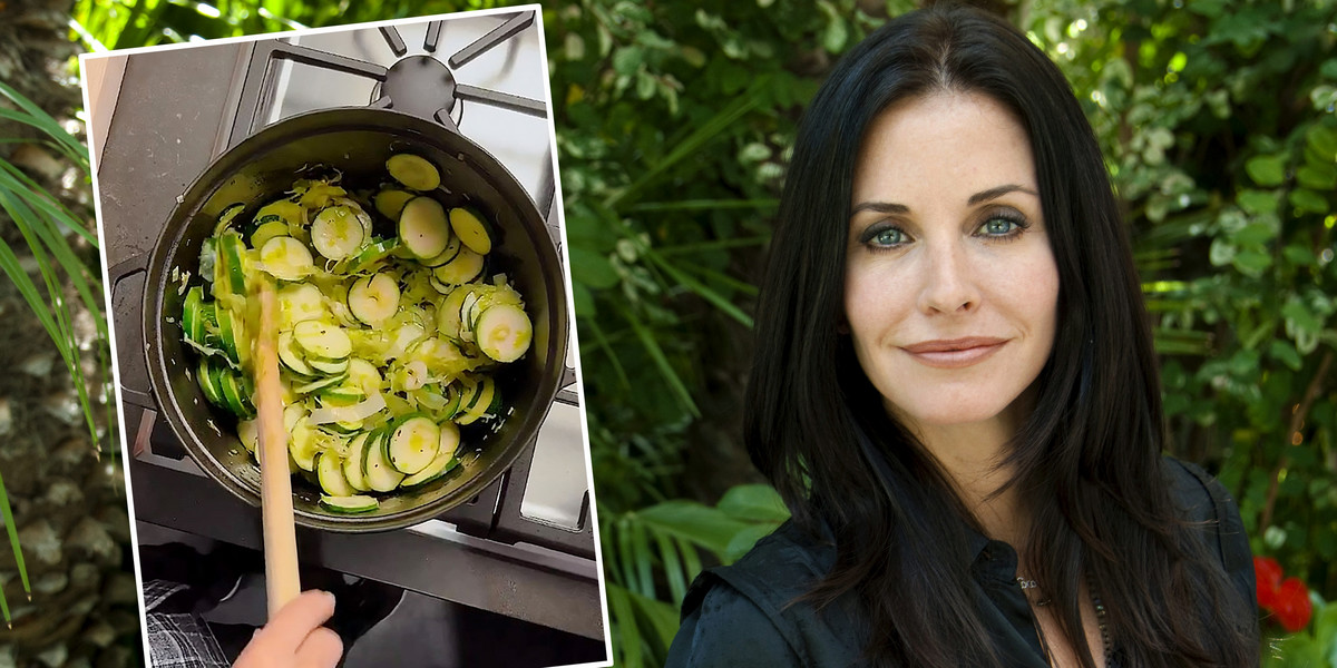 Courteney Cox pokazuje, jak przyrządzić pyszną zupę cukiniową.