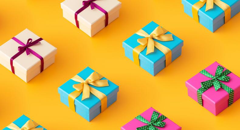 Gifts presents on yellow background