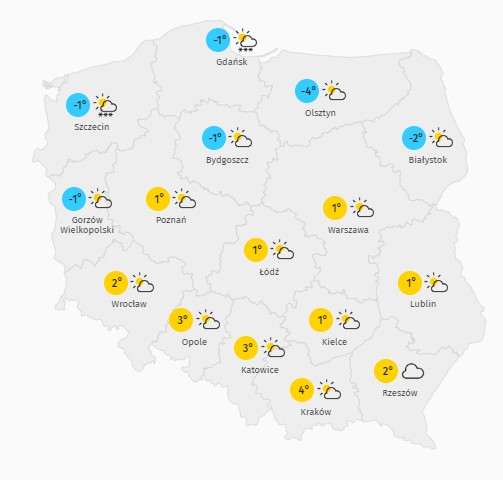 Prognozowana temperatura powietrza na niedzielę 20 listopada