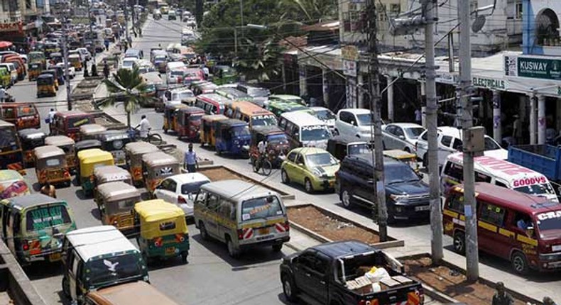 Vehicles stuck in traffic in Mombasa