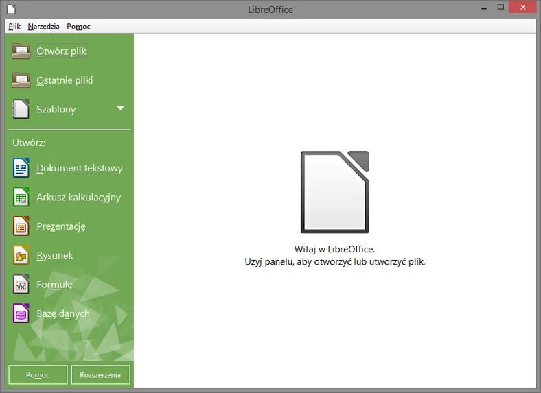 Główne okno pakietu biurowego LibreOffice