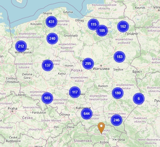 Mapa stanowisk barszczu Sosnowskiego