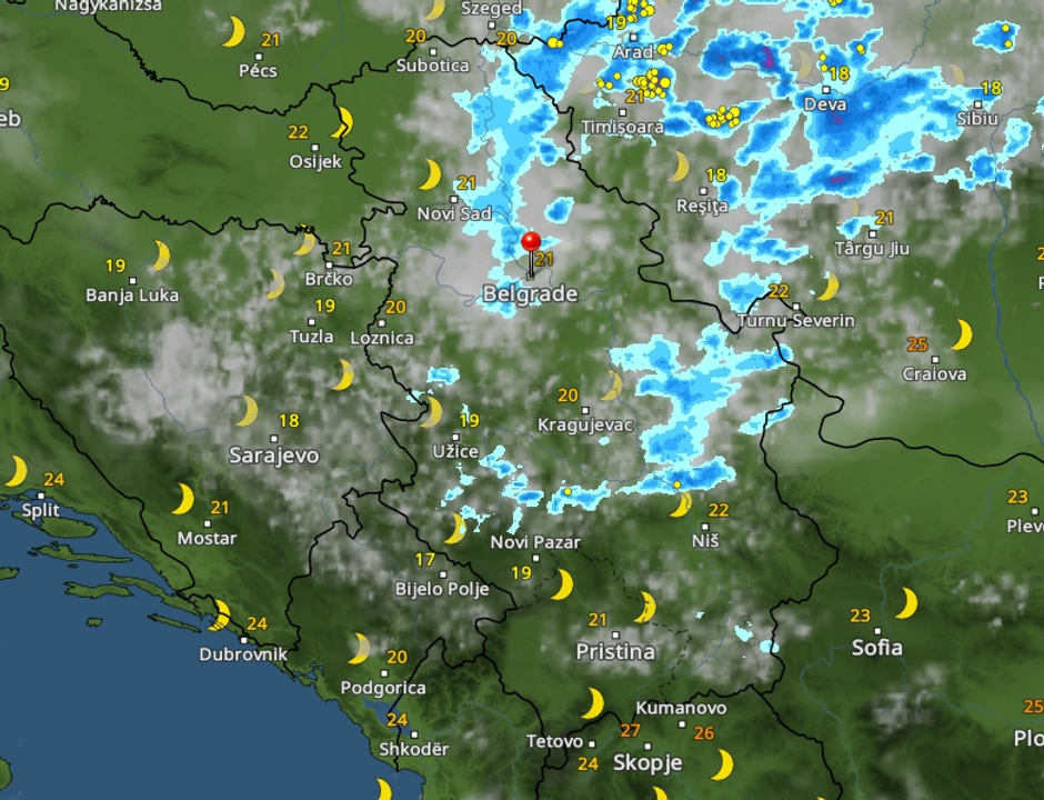 Kretanje nevremena u 20 sati