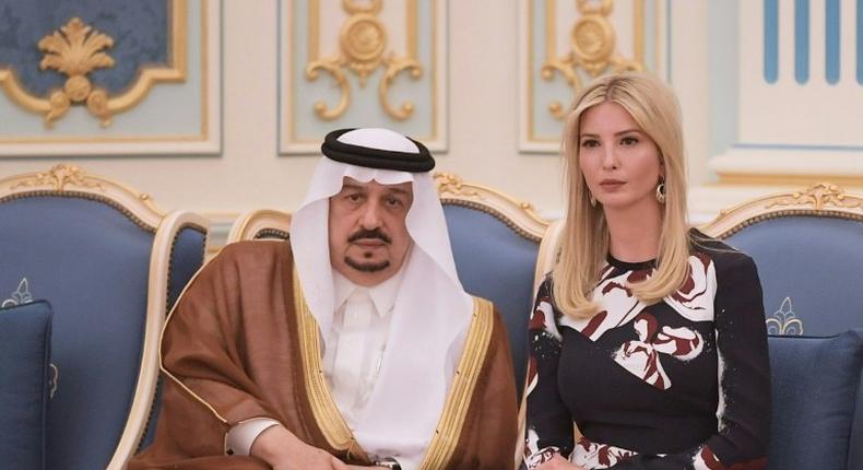 Ivanka Trump is seen at a ceremony where her father US President Donald Trump received the Order of Abdulaziz al-Saud medal from Saudi King Salman at the Saudi Royal Court in Riyadh on May 20, 2017