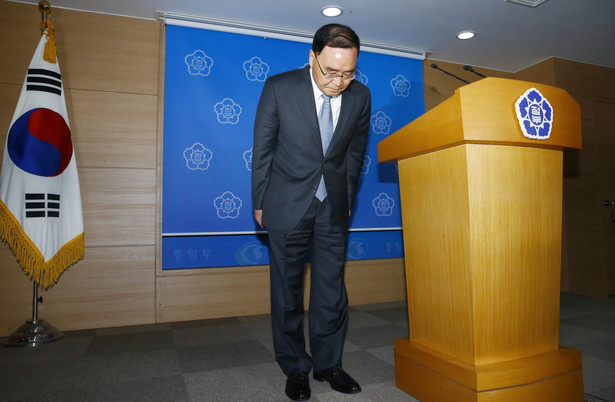 Premier Korei Południowej Chung Hong-won na konferencji. Fot. EPA/YONHAP/PAP/EPA