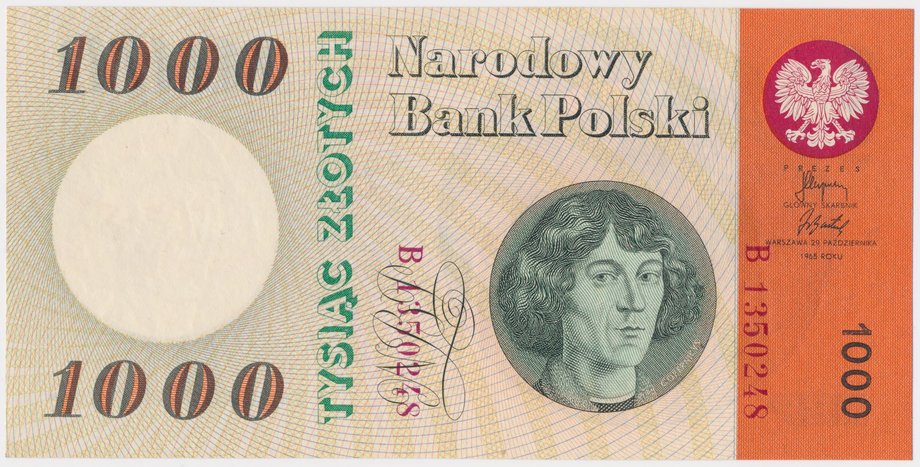 Pierwszy banknot 1000 zł z Kopernikiem, który wszedł do obiegu w 1966 roku