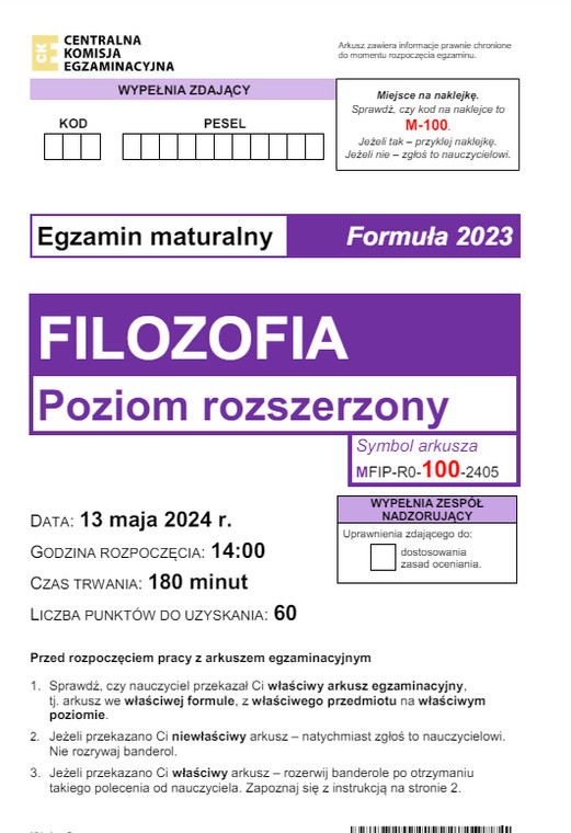 Matura 2024. Filozofia - poziom rozszerzony [ARKUSZE CKE]