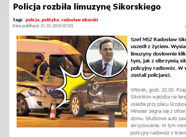 Policja zderzyła się z autem Sikorskiego