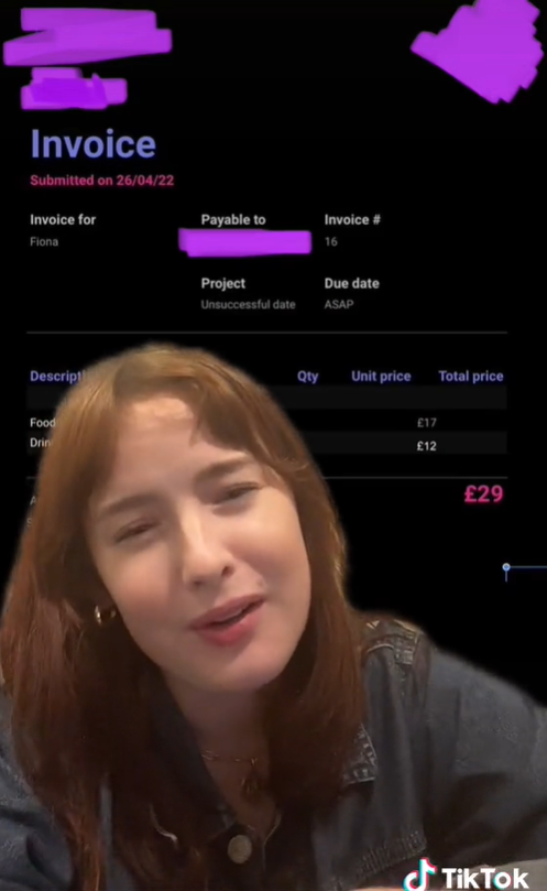 Fiona zostala v šoku, keď jej nápadník poslal faktúru za rande. 