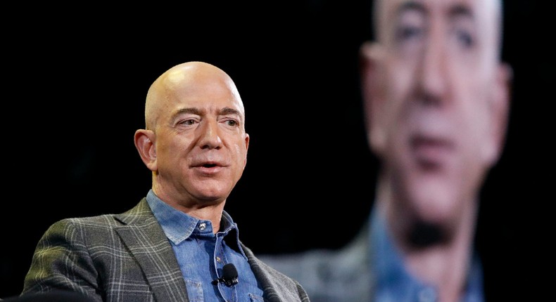 In this June 6, 2019, file photo Amazon CEO Jeff Bezos speaks at the the Amazon re:MARS convention in Las Vegas.