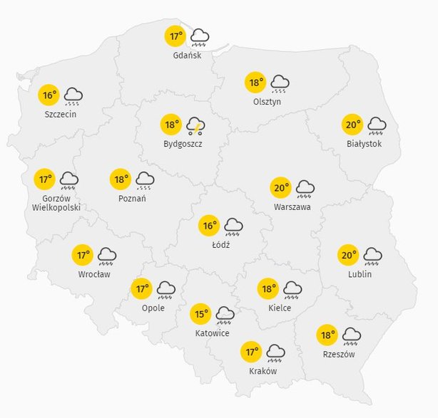 Temperatura  w Polsce w niedziele 16..05.2021