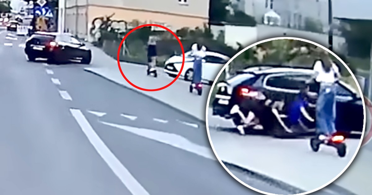 Dwie dziewczynki na hulajnodze. To nagranie aż boli