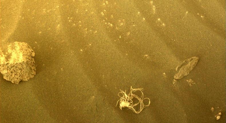 Perseverance spotted a tangled mess on July 12, 2022, that is likely debris left over from its arrival on Mars.