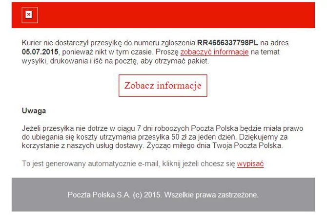 Taka informacja pojawia się przed kliknięciem w link ...