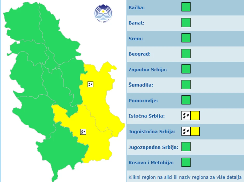 RHMZ meteoalarm za utorak, 7. oktobar