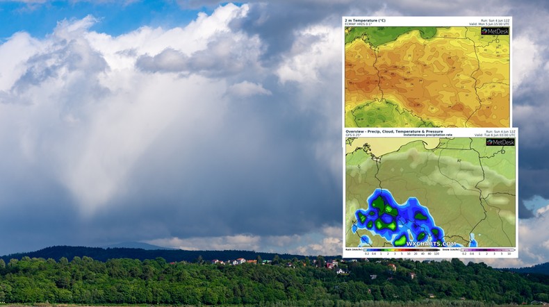 Dziś na znacznym obszarze będzie pogodnie i gorąco, ale widać już zmiany w pogodzie (mapy: wxcharts.com)