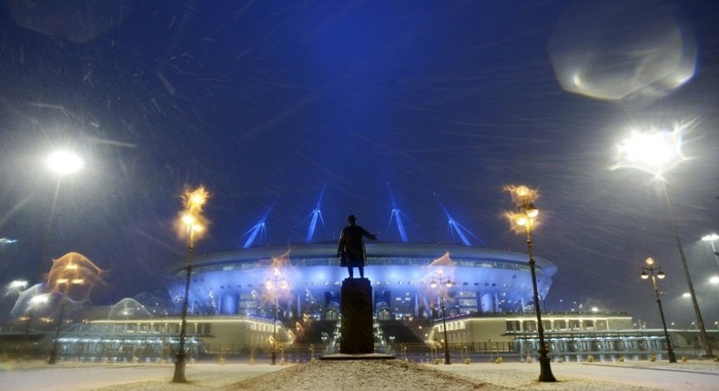 Krestovsky football stadium, also known as Zenit Arena and currently under construction for the 2018 FIFA World Cup, is pictured in Saint Petersburg in December 2016