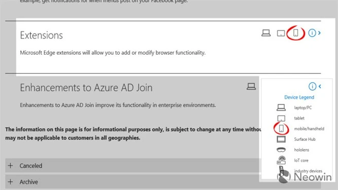 Informacja o rozszerzeniach dla Edge na smartfonach na stronie Microsoftu