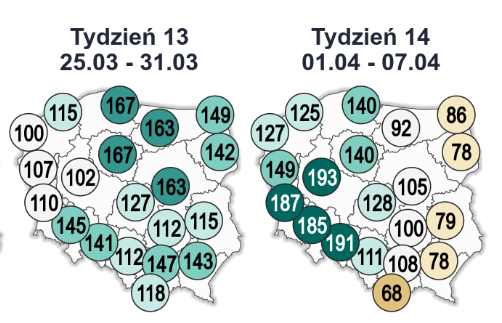 Anomalia sumy opadów w Polsce pod koniec marca i na początku kwietnia