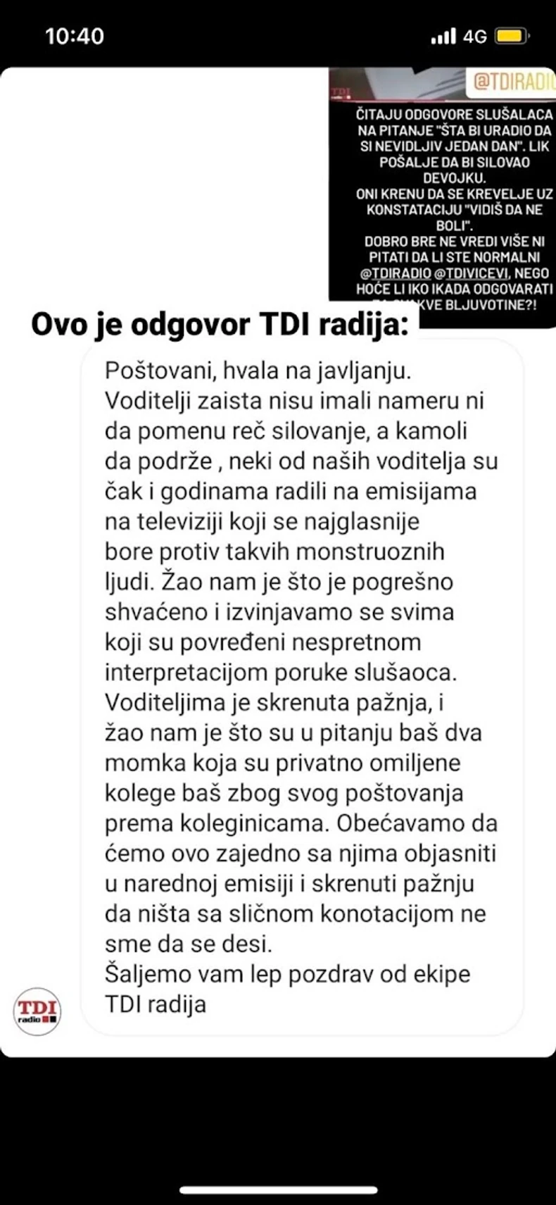 Izvinjenje TDI radia