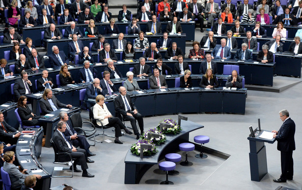 Bronisław Komorowski przemawia w Bundestagu. Fot. PAP/Jacek Turczyk