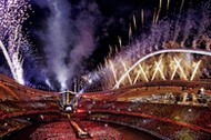 Fireworks explode over the Olympic Stadi