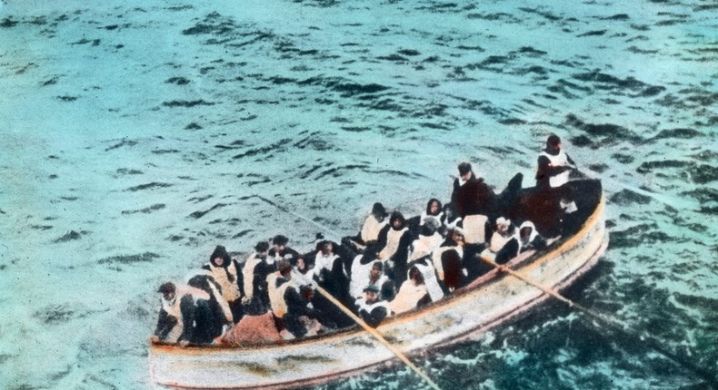 A lifeboat with Titanic survivors approaches the RMS Carpathia on April 15, 1912.Carl Simon/United Archives/Universal Images Group via Getty Images