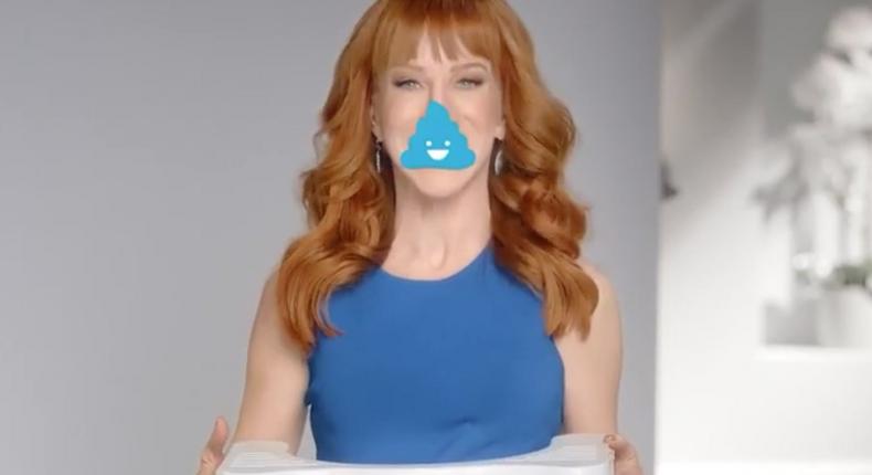 A screenshot from Kathy Griffin's Squatty Potty ad.