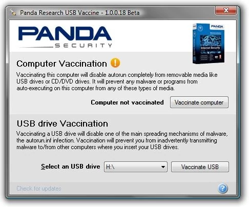 Panda USB Vaccine ma tylko jedno zadanie - zabezpieczyć system przed robakami funkcji AutoRun. Panda Security.