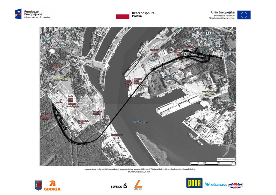 Mapa pokazująca lokalizację tunelu