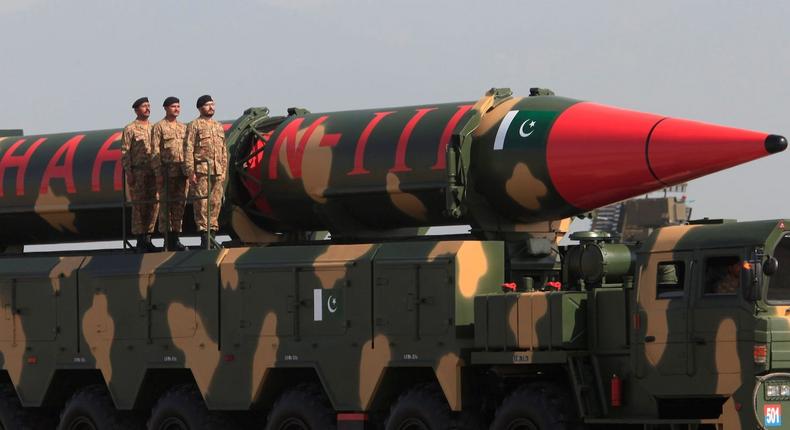 Pakistani military personnel stand beside a Shaheen III surface-to-surface ballistic missile during Pakistan Day military parade in Islamabad, Pakistan, in March 2017.REUTERS/Faisal Mahmood