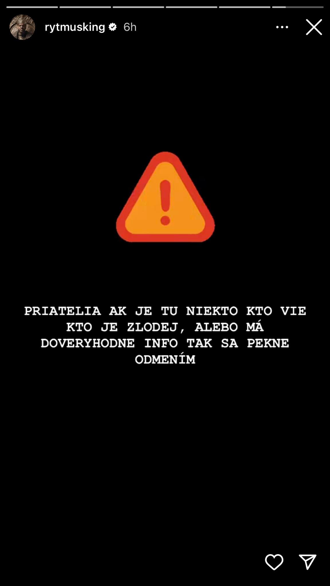 Za dôveryhodné informácie o zlodejovi ponúka Rytmus odmenu.