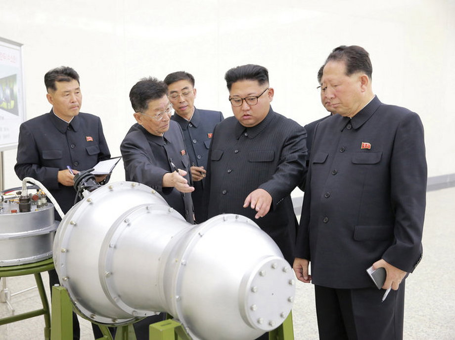 Kim Jong Un inspects a missile.