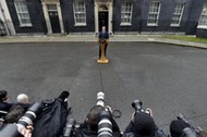 Britain's Prime Minister Cameron speaks outside 10 Downing Street in London