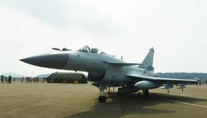 Photo taken on Sept. 29, 2021 shows a J-10C fighter jet during the air Show 2021 in Zhuhai, South China's Guangdong Province.Costfoto/Future Publishing via Getty Images